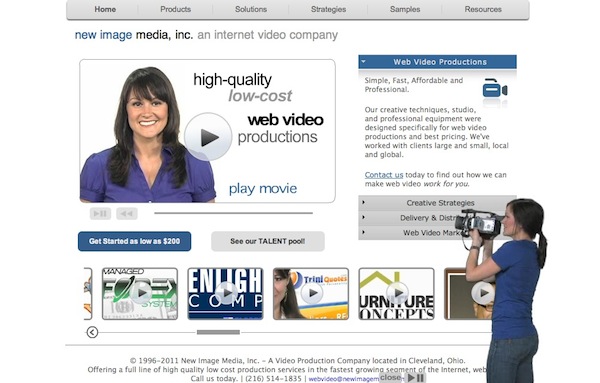 walk-on video spokesperson - New Image Media homepage screenshot